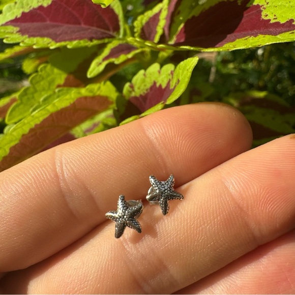 925 Sterling Silver earrings Ear Stud starfish NWot - Picture 3 of 3